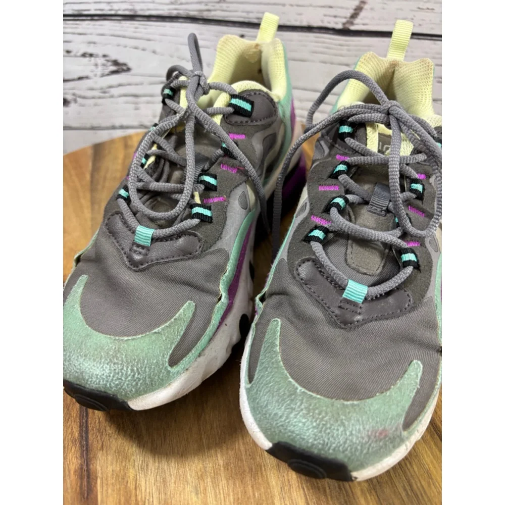 Girls Nike Air Max 270 React Sneakers 3.5Y Grey Mint Green Purple